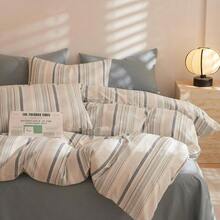 Tan Gingham Grid Duvet Cover Queen 3 Pieces Beige Plaid Duvet Cover 100% Washed Cotton Boho Plaid Comforter Cover With 2 Pillowcases Farmhouse Checkered Gingham Bedding Set Queen,  & Retro Style - 07#藍色條紋 - 查看 1