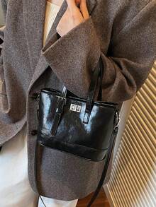 1 pezzo Borsa a tracolla da donna stile vintage, con cinturino regolabile, borsa a spalla casual vintage, in materiale PU durevole, chiusura a gancio, adatta per uso quotidiano, lavoro, viaggio, shopping, appuntamenti, disponibile nei colori marrone e nero, borsa a tracolla alla moda, minimalista e leggera