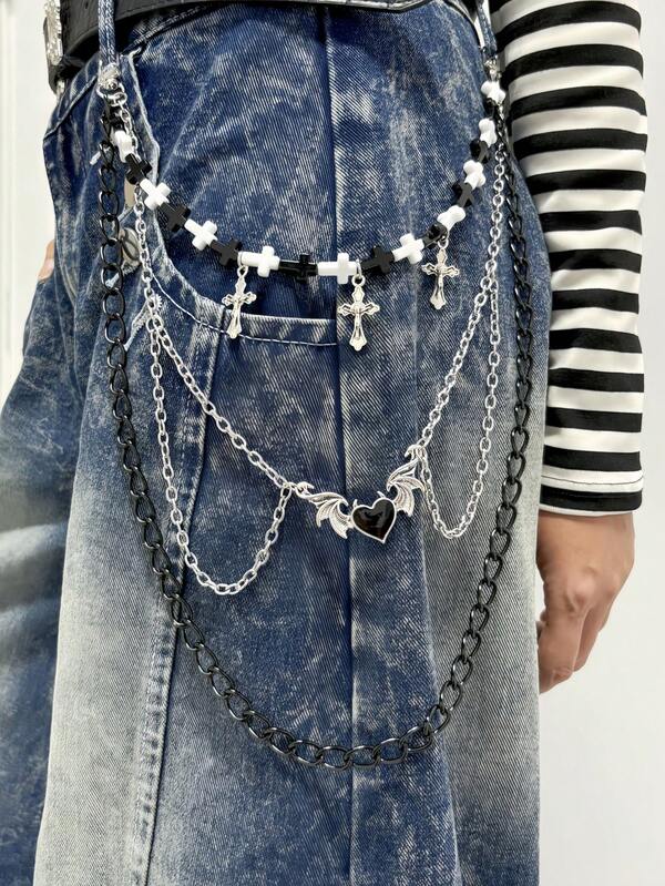 1 buc Lanț decorativ pentru pantaloni în stil hip-hop alb-negru, potrivit pentru decorarea pantalonilor, ocazii casual, festivaluri de muzică, petreceri