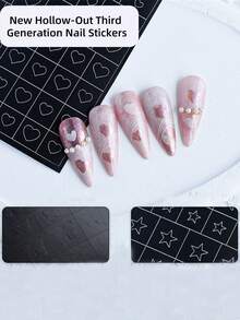 6 Sheets, 197 Pieces Per Sheet / 1 Sheet Of Hearts (37 Pieces) / 1 Sheet Of Butterflies (30 Pieces) Nail Art Hollow Stickers Set, Nail Art Template, Lined Leopard Print Design, Making Nail Art/Nail Salon Work Easier Nails - Black - View 5