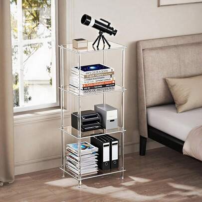 1pc Transparent Acrylic Side Table, 2/3/4-Tier Coffee Table For Living Room, Nightstand For Bedroom, Bathroom Shelf, Freestanding Corner Storage Rack For Living Room, Bedroom, Bathroom, Home Decor Display