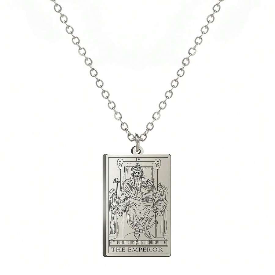 TEAMER Stainless Steel Tarot Cards Necklace Vintage Tarot Jewelry Good Luck Amulet Pendants For Women{Inchcolor_nameinch:InchSilver-THEEMPERORinch} - 銀-THEEMPEROR - 查看 1