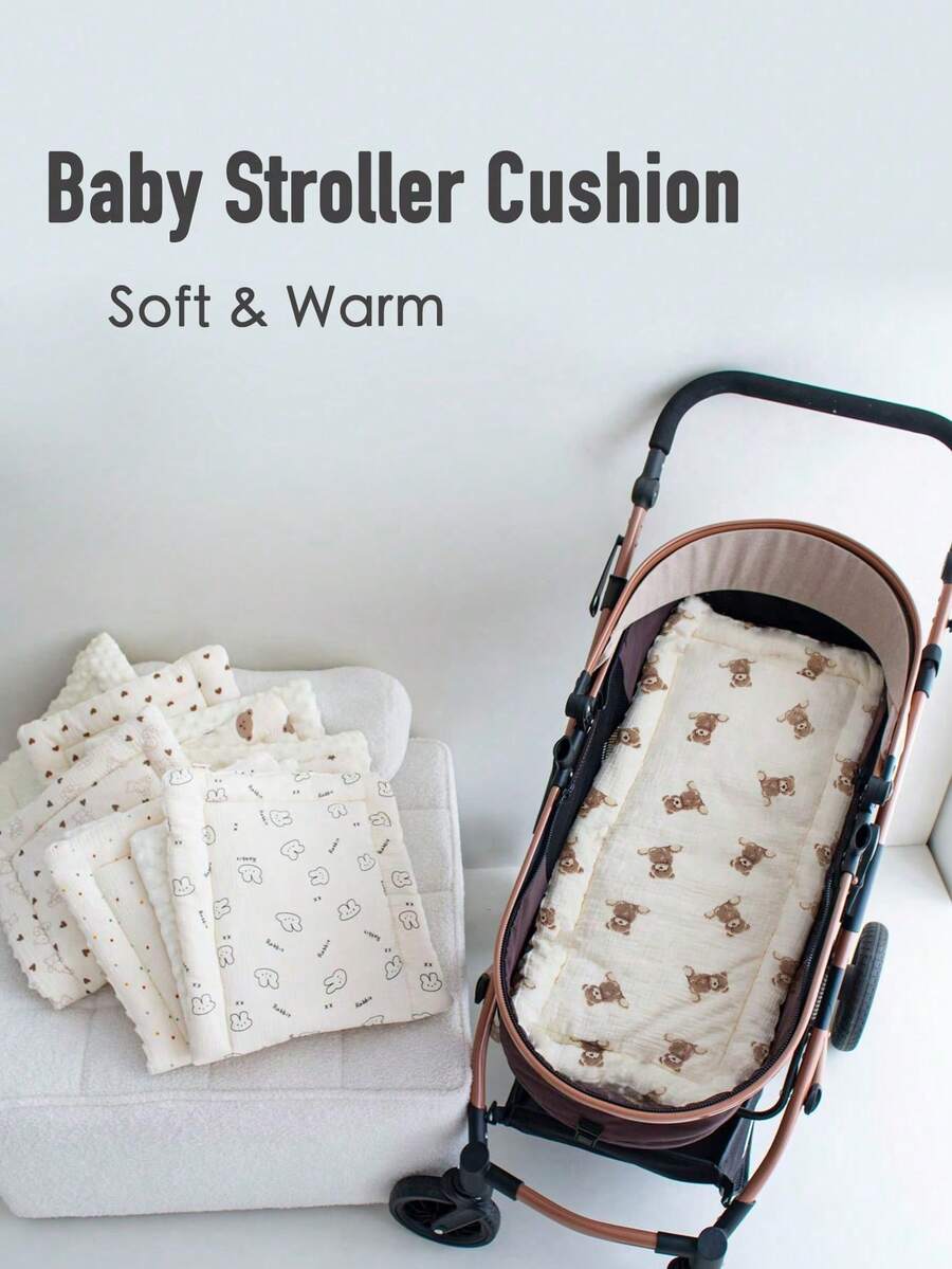 Cozy Baby Stroller Insert Pad, Warm Soft Cushion With Cartoon Patterns - Perfect For Baby's Stroller