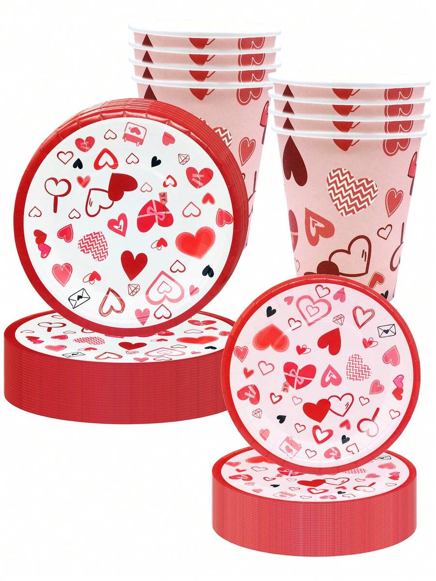 Conjunto de 10 peças de louça descartável para festa de casamento da noiva, incluindo pratos de papel de 18 cm e 23 cm e copos de papel de 270 ml, ideal para o Dia dos Namorados, aniversário de casamento, cerimônia de casamento, chá de panela e outras ocasiões. Perfeito para casamentos. - Multicolorido - Ver 1