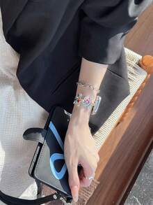 1 pieza de correa de metal con diamantes de estrella de mar calada compatible con Apple Watch de 38/40/41/42/44/45/46/49mm, compatible con Ultra/Se10/9/8/7/6/5/4/3/2/1 - Multicolor - Ver 6