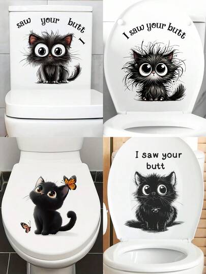 Autocollant de salle de bain fantaisiste de chat - "Je vois ton derrière" Impression animale amusante, décalcomanies de salle de bain autocollantes en PVC, faciles à appliquer, finition semi-mate, sans alimentation électrique requise, décoration de salle de bain | Décoration moderne | Décalcomanies autocollantes, décalcomanies de siège de toilette Tapis de bain Tapis de sol Décoration d'automne Accessoires de salle de bain