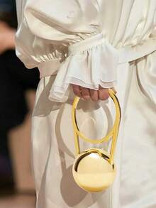 白色新娘婚礼派对包，采用高端珍珠、亚克力和大理石设计，优雅的女士手提包/单肩包，适合派对、宴会、海滩度假 - 金色 - 查看 9