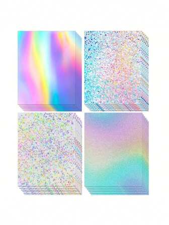 16pcs Metallic Holographic Cardstock In Pink, Purple, Silver, 4 Shiny Rainbow Mirror Finish Papers, Size 8.3x11.7 Inches, 250gsm Thick Metallic Foil Paper, Suitable For Crafting, Card Making, Party Decor And Scrapbooking
