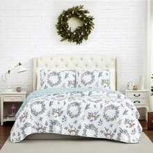 Full/Queen Quilt Bedding Set, Microfiber Quilts Queen Size, Coverlet, Stain & Pet Hair Resistant Bedding, Full Size Bedspread With 2 Pillow Shams, Bone, 2025 - 節日快樂 - 查看 1