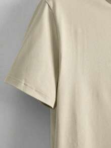 男士简约山峦轮廓印花圆领短袖卡其色T恤，夏季款 - 卡其色 - 查看 4