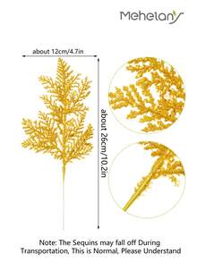MEHELANY 10 pezzi Rami artificiali di cedro da 10,2 pollici, rami finti di cedro dorato - Foglie di felce glitterate artificiali - Rami finti di pino cedro, per corone fai-da-te, decorazioni natalizie, decorazioni per la casa e il giardino, decorazioni per alberi di Natale, realizzazione di corone di Natale, decorazione di caminetti interni, recinzioni da giardino esterno, decorazioni per feste, decorazioni per la casa, decorazioni natalizie, decorazioni per la stanza - Dorato - Visualizzare 8