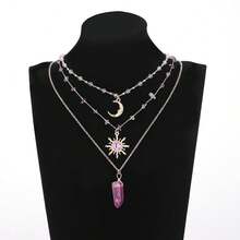 MOSTORY Crystal Sun Fairy Necklace - Crescent Moon Necklace For Renaissance Accessories Women Renfaire Fantasy Jewelry{Inchcolor_nameinch:Inchgold-Purpleinch} - 金紫色 - 查看 6