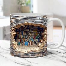 1pc Ceramic Coffee/Tea Mug, Bookshelf Shaped Cup, Drinkware For Winter & Summer, Gift