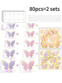 40/80pcs Butterfly Cake Decorations, 3D Butterfly Paper Cupcake Toppers, Birthday Anniversary Party Decorations For Women, Pink & Purple Butterfly Wall Stickers Backdrop, Suitable For Wedding, Party, Birthday, Anniversary, Theme Party, Decor, Home, Cake Decorations, Durable & Multipurpose, Great For Wedding Decor, Centerpiece - Multicolor - View 10