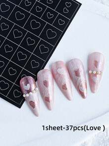 6 Sheets, 197 Pieces Per Sheet / 1 Sheet Of Hearts (37 Pieces) / 1 Sheet Of Butterflies (30 Pieces) Nail Art Hollow Stickers Set, Nail Art Template, Lined Leopard Print Design, Making Nail Art/Nail Salon Work Easier Nails - Black - View 12