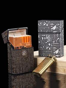 10-Pack Cigarette Case With Lighter Compartment, Creative Design Cigarette Box For Men (Lighter Not Included), Smoking Accessories, Cigarette Storage, Cigarette Holder Case, Gifts