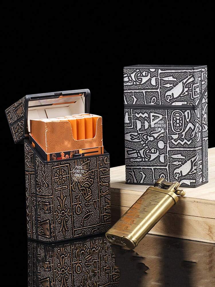 10支装香烟盒，带打火机隔层，创意设计男士香烟盒（不含打火机），吸烟配件，香烟收纳盒，香烟盒，礼品 - 彩色 - 查看 11