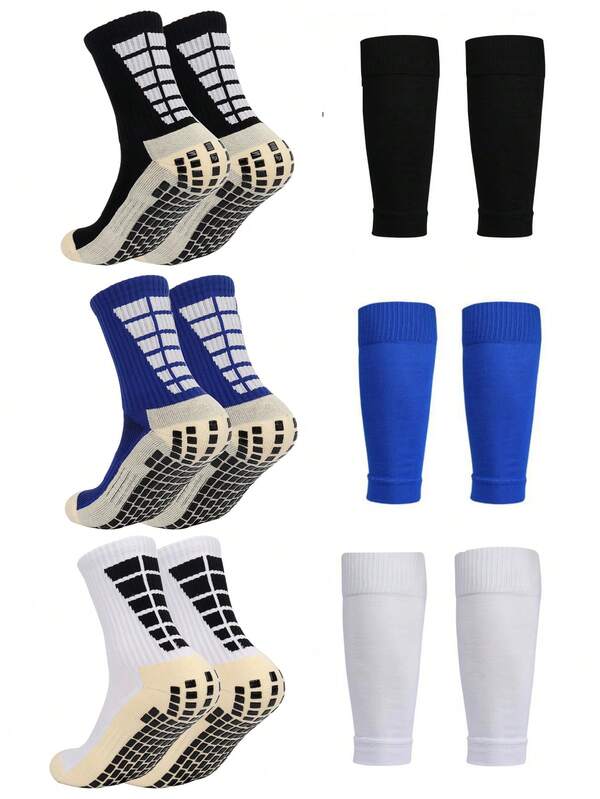 10-18 Years Old Teens Sports Set, Non-Slip Towel Bottom Dotted Soccer Leg Warmers + Shin Guard Leg Warmers, Knitted Fabric, Outdoor Sports, Suitable For All Seasons