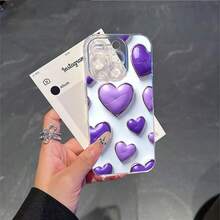 CLEAR  CASE Many Purple Heart Shapes On A White BackgroundCompatible With  11 To  17 Models The Cases Lens Protection Function Ensures The Camera Remains Undamaged During Shooting  Guaranteeing Image Quality - Clear - View 5