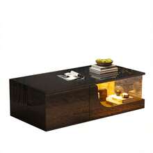 100*50*30cm Coffee Table, Sofa Table With 2 Drawers, High Gloss Living Room Side Table, MDF Living Room Table, LED Coffee Table, Tempered Glass End Table, Black Designer Table - Black - View 6