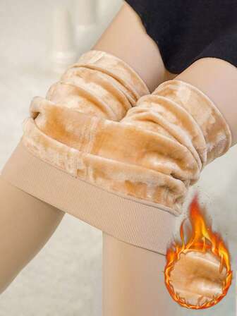 1双女士加绒保暖连裤袜，时尚简约加绒加厚连裤袜