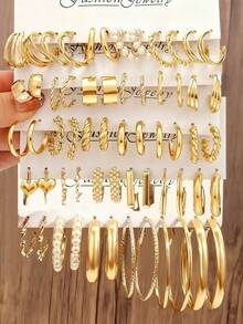 12-60 件银色 C 形扭曲环状耳环套装，镶嵌优雅仿珍珠，适合日常佩戴、办公室时尚和特殊场合 - 銀色 - 查看 3