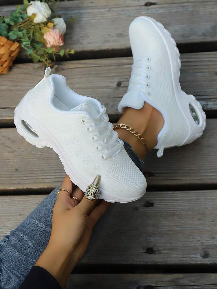 Women's Fashion Shock-Absorbing Breathable Casual Lightweight Running Sneakers - White - View 4