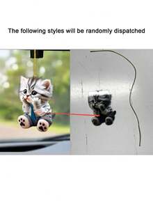 1pc Cute Cat 2D Pendant Made Of Acrylic, Suitable For Car Interior Decoration, Backpack Keychain Ornament, Home Decoration - Multicolor - View 8
