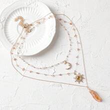 MOSTORY Crystal Sun Fairy Necklace - Crescent Moon Necklace For Renaissance Accessories Women Renfaire Fantasy Jewelry{Inchcolor_nameinch:Inchgold-Orangeinch} - 金橙色 - 查看 8