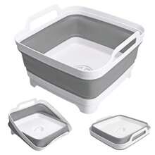 TFKI Collapsible Wash Basin With Drain Plug 2.4 Gallon 9L Collapsible Dish Basin Portable Bottle Washing Basin For Baby Bottles Vegetable Washing RV Camping - 灰色的 - 查看 1