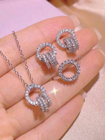 4 ชิ้น/เซ็ตประสานหลายแหวนสร้อยคอต่างหูแหวนชุดเหมาะสำหรับผู้หญิงในโอกาสต่างๆ,อุปกรณ์ชุดแต่งงานเพื่อนเจ้าสาว,ของขวัญสำหรับเพื่อนที่ดีที่สุด