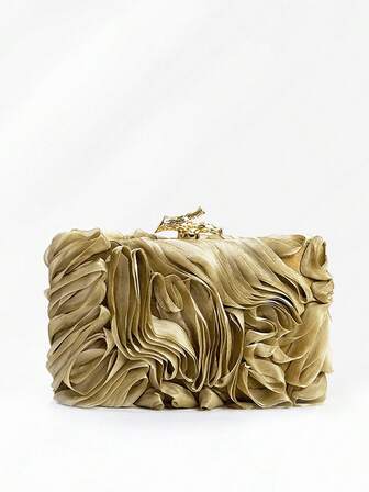 여성 우아한 대용량 플로럴 플리츠 새틴 이브닝 클러치 파티 가방 지갑 핸드백– 시크한 쉬폰 꽃잎 핸드백 체인 스트랩 포함, 신부, 결혼식, 데이트, 무도회, 여성 클럽 정장, 졸업 파티, 봄 갈라, 결혼식, 칵테일 행사 및 특별한 날에 적합