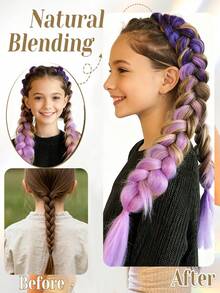 1pc 26 Inch Purple Braided Wig With Elastic Band, Women's Hair Extensions, Ombre Purple Braided Ponytail, Synthetic Material - Multicolor - View 9