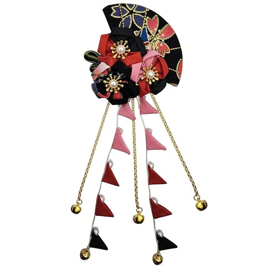 Womens Kimono Kanzashi Hair Clips - Japanese Flower Hair Accessories - Red Trio - Traditional Floral Hairpins For Kimono, Yukata, Cosplay - 如圖793 - 查看 1
