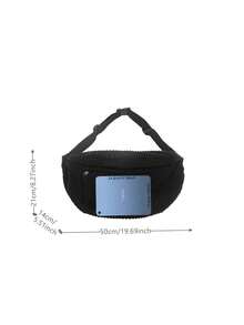 Simple Corduroy Chest Bag, Large Capacity Crossbody Bag, Retro Solid Color Waist Bag For Outdoor Sport - Black - View 3