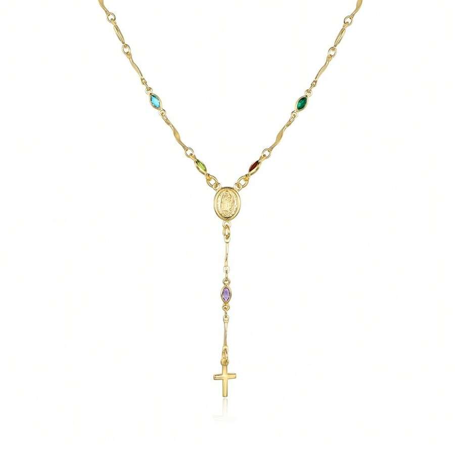 Barzel 18K Gold Plated Multicolor Virgin Mary Necklace - Made In Brazil{Inchsize_nameinch:Inch18Inchesinch} - 18英吋 - 查看 1