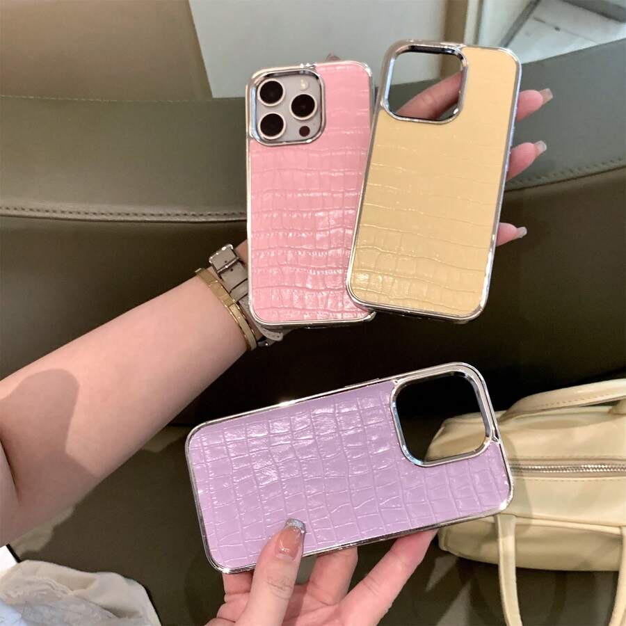【新たに登場したもの】【高品質】大穴アクリル接着剤 クロコダイルスキン風スマホケース 耐衝撃 汗防止 指紋防止 耐摩耗compatible with  iPhone 16 Pro Max/16/16 Pro/16 Plus/15/15 Pro Max/15 Pro/14 Pro Max/14 Pro/13/13 Pro Max/1 対応 - ピンク - チェックする 1