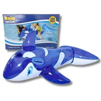 Boia de Piscina Orca Azul 145cm x 80cm – Diversão Garantida para Crianças +3 Anos ️
