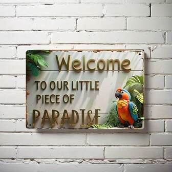 Vintage Metal Tin Sign: Welcome To Our Little Paradise - 8 X 12 Inches/20 X 30 Cm - Artistic Print Poster - Wall Art Decoration - Suitable For Room, Kitchen, Bar, Restaurant, Coffee Shop, Man Cave, Courtyard, Indoor & Outdoor Decor Design - Enhance Your Space's Aesthetic Appeal