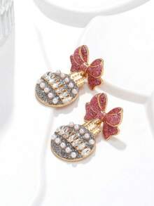 1 par de brincos de Natal com laço metálico brilhante e luzes, perfeitos para o Dia dos Namorados.