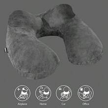 Inflatable Travel Pillow Soft Velvet Inflatable Neck Pillow For Traveling Airplanes Train Car Office With Compact Bag Breathable Washable Cover Suit For Adults Sleeping - Grey Gift - Grey - View 6