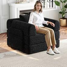 2-In-1 Chenille Sofa Bed With Armrest Storage, Three Metal Frames, And Multiple Configuration Options. - 黑色 - 查看 7