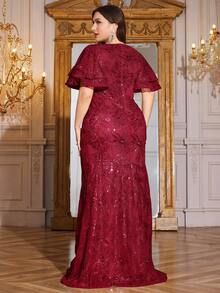 XUIBOL Robe de soirée élégante et élastique de grande qualité, avec patchwork de sequins, coupe super ajustée et encolure en V pour les grandes tailles. Idéale pour les soirées, cocktails, mariages, anniversaires, cérémonies familiales, galas, baby showers, anniversaires. Manches courtes, luxueuse et digne. Robe de mère de la mariée (très ornementée).