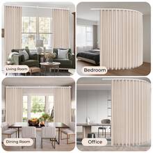 1PC Linen-Like Semi-Transparent Single-Panel Room Divider Curtain, With Adjustable Ceiling Track Hook Set, Extra-Wide Light-Filtering Privacy Curtain, Suitable For Patio Sliding Glass Doors, Living Room Divider Curtain, Bedroom Curtain ( Beige) - 米色 - 查看 6