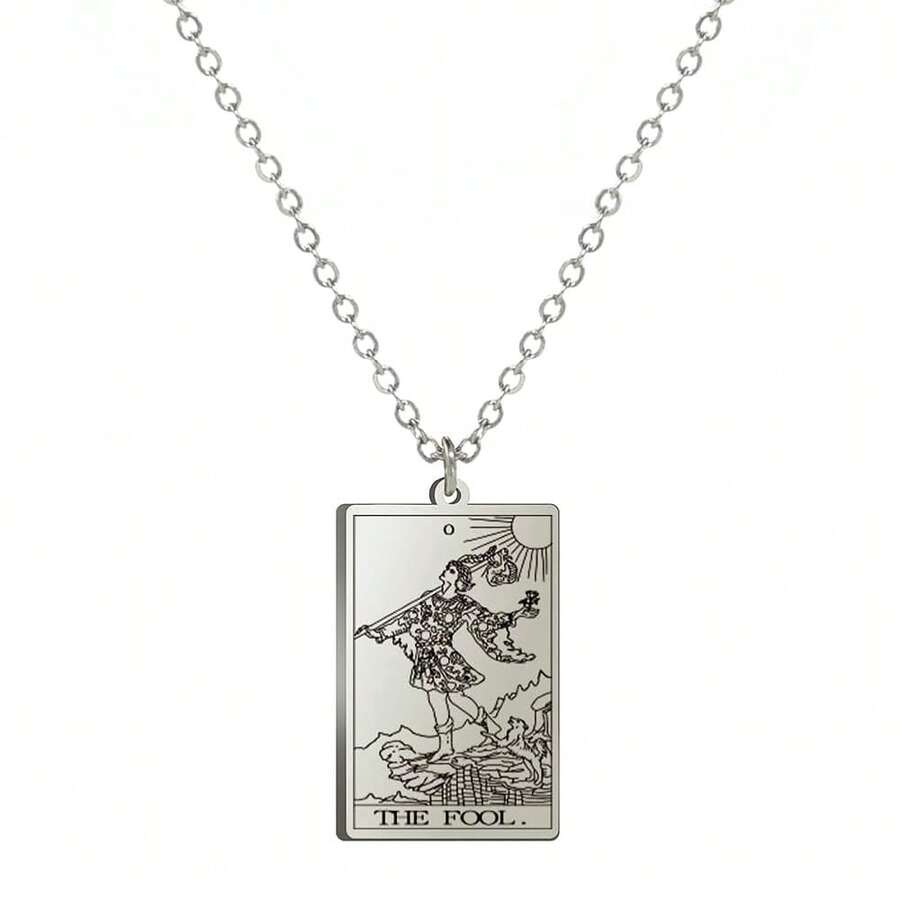 TEAMER Stainless Steel Tarot Cards Necklace Vintage Tarot Jewelry Good Luck Amulet Pendants For Women{Inchcolor_nameinch:InchSilver-THEFOOLinch} - 銀牌-THEFOOL - 查看 1