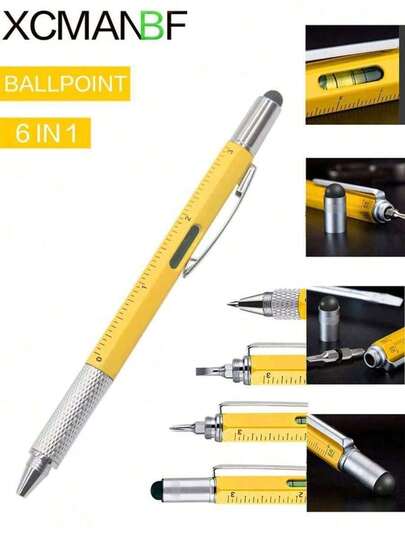 6-In-1 Multifunctional Ballpoint Pen With Modern Handheld Tools: Ruler, Screwdriver, Stylus, Level, Ideal Gift For Dad, Husband, Boyfriend, Grandpa, Men On Anniversary, Birthday, Back To School