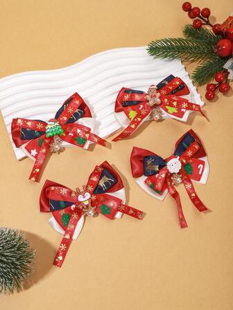 1 pièce Clip à cheveux décoratif pour femmes avec Père Noël en résine, sapin de Noël, renne, bonhomme en pain d'épices, nœud mignon, ruban, perle, flocon de neige pour fête de Noël, pince à cheveux, barrette à cheveux