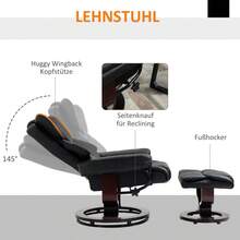 HOMCOM Relaxation Chair With Ottoman, Swivel TV Chair With Reclining Function, Faux Leather, Black (On Site) - 1 - View 3