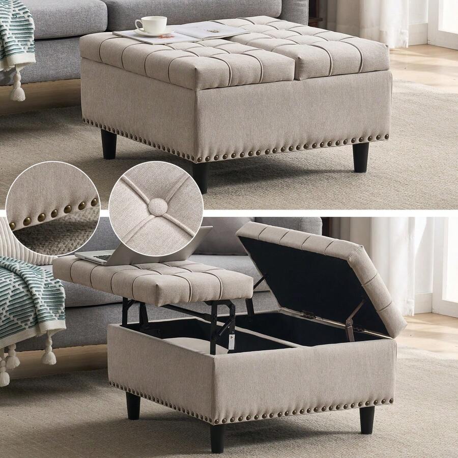 Cadeira quadrada com espaço de armazenamento, banco com tampo elevável, ideal para sala de estar, quarto ou escritório, com baú estofado (PU preto).