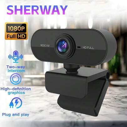 1080p Webcam Streaming Camera, Stand For PC/Laptop/Desktop, Wide Angle Webcam, Plug And Play With Privacy Cover, Webcam For/Work/Security Streaming